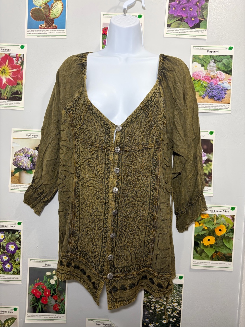 Studio West Olive Green Button-Front Tunic